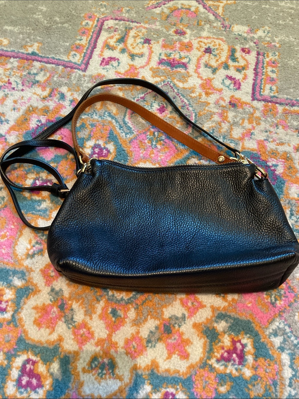 Valentina Black Pebbled Leather Crossbody Bag Italy